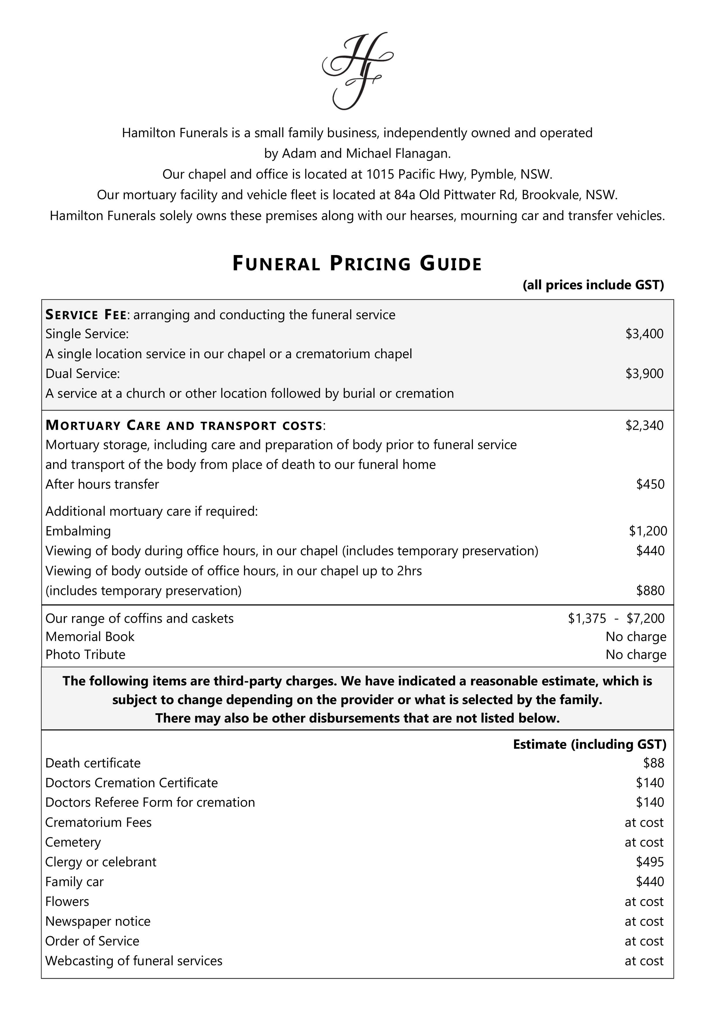 Funeral Pricing Guide